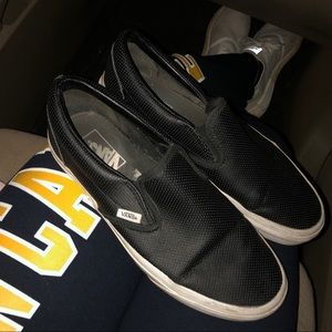 ONLY WORN ONCE black leather vans!!